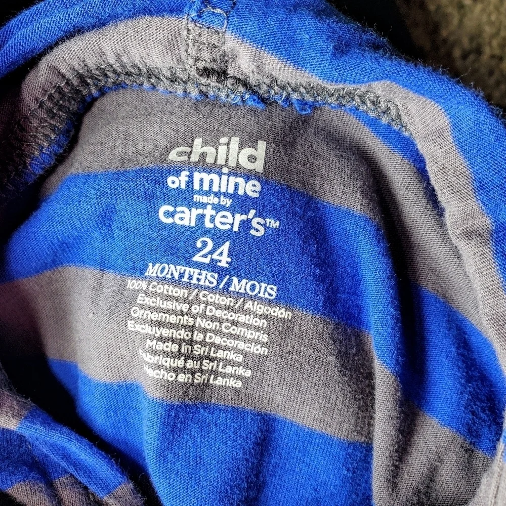 Child of Mine by Carter's Blue and Gray Striped Hooded T-Shirt Size 24m NWOT